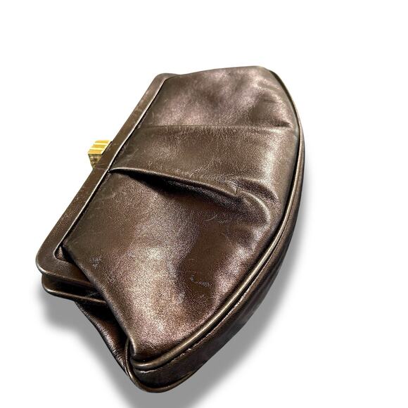 Italian Leather Clutch Bag – Gold Hardware, Quiet Luxury, Made in Italy, Brown - Picture 13 of 14